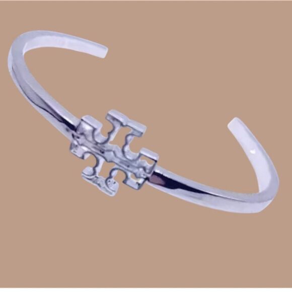TORY BURCH LOGO DOUBLE T OPEN CUFF SILVER BRACELET - Picture 4 of 4